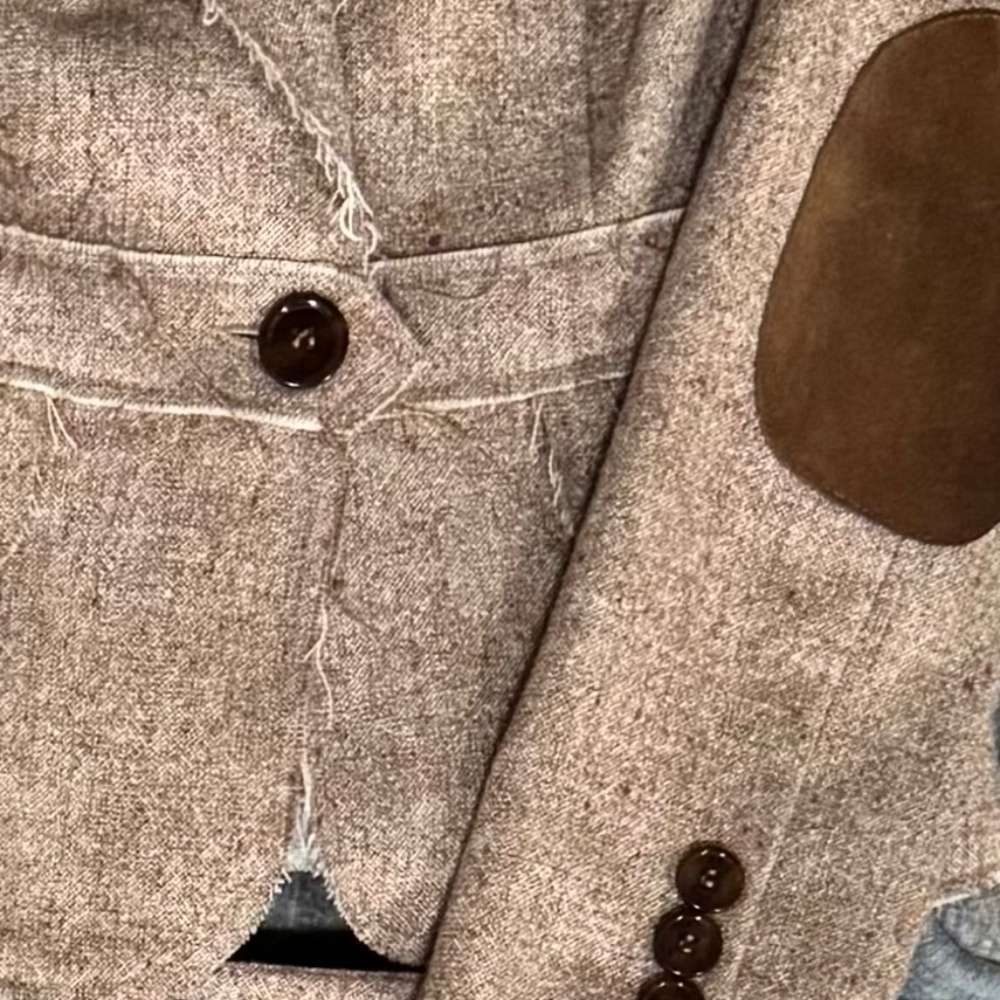 Two-Piece Tweed Suit with Suede Patches and Belt